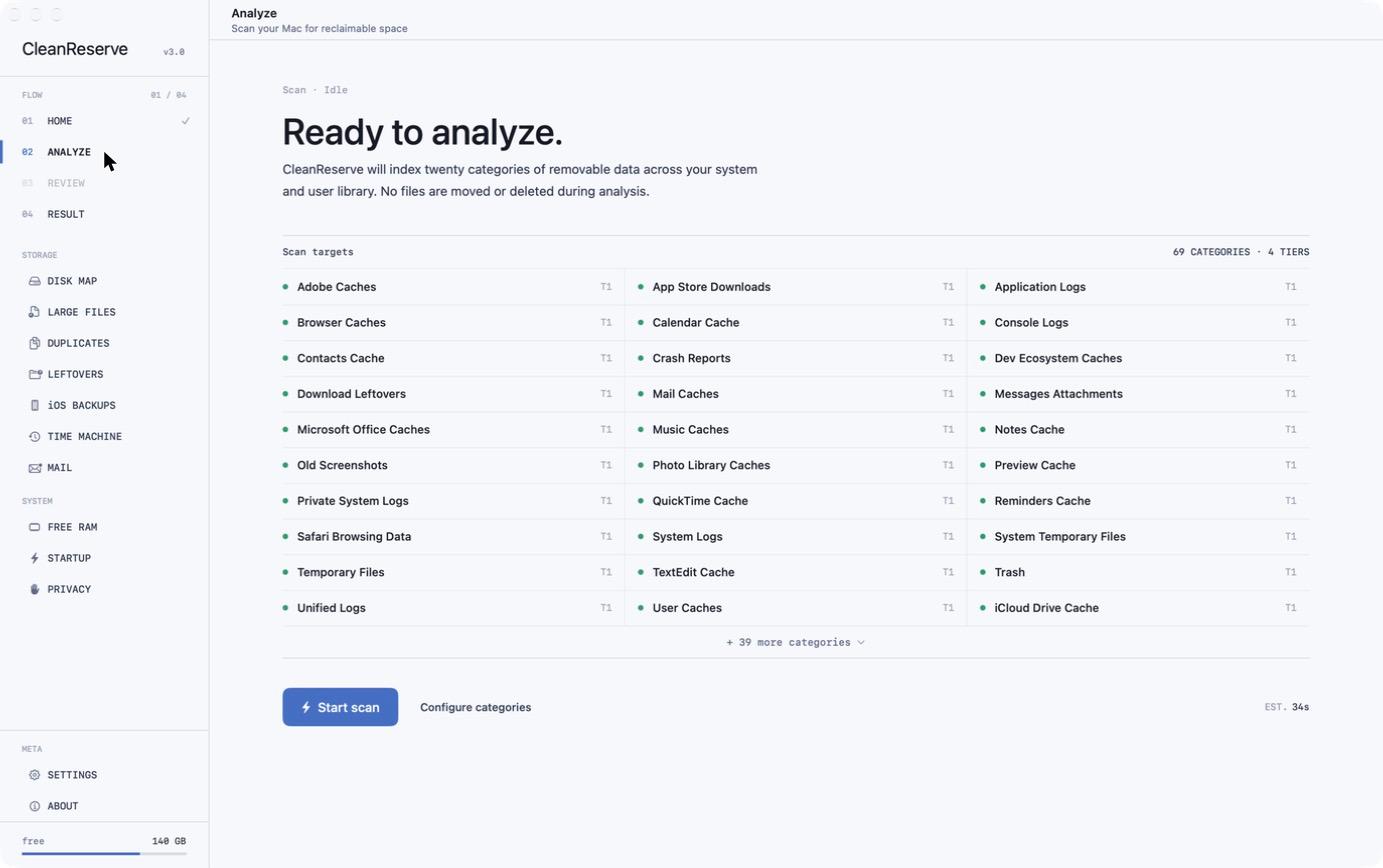 CleanReserve: Every scan target, tiered by risk